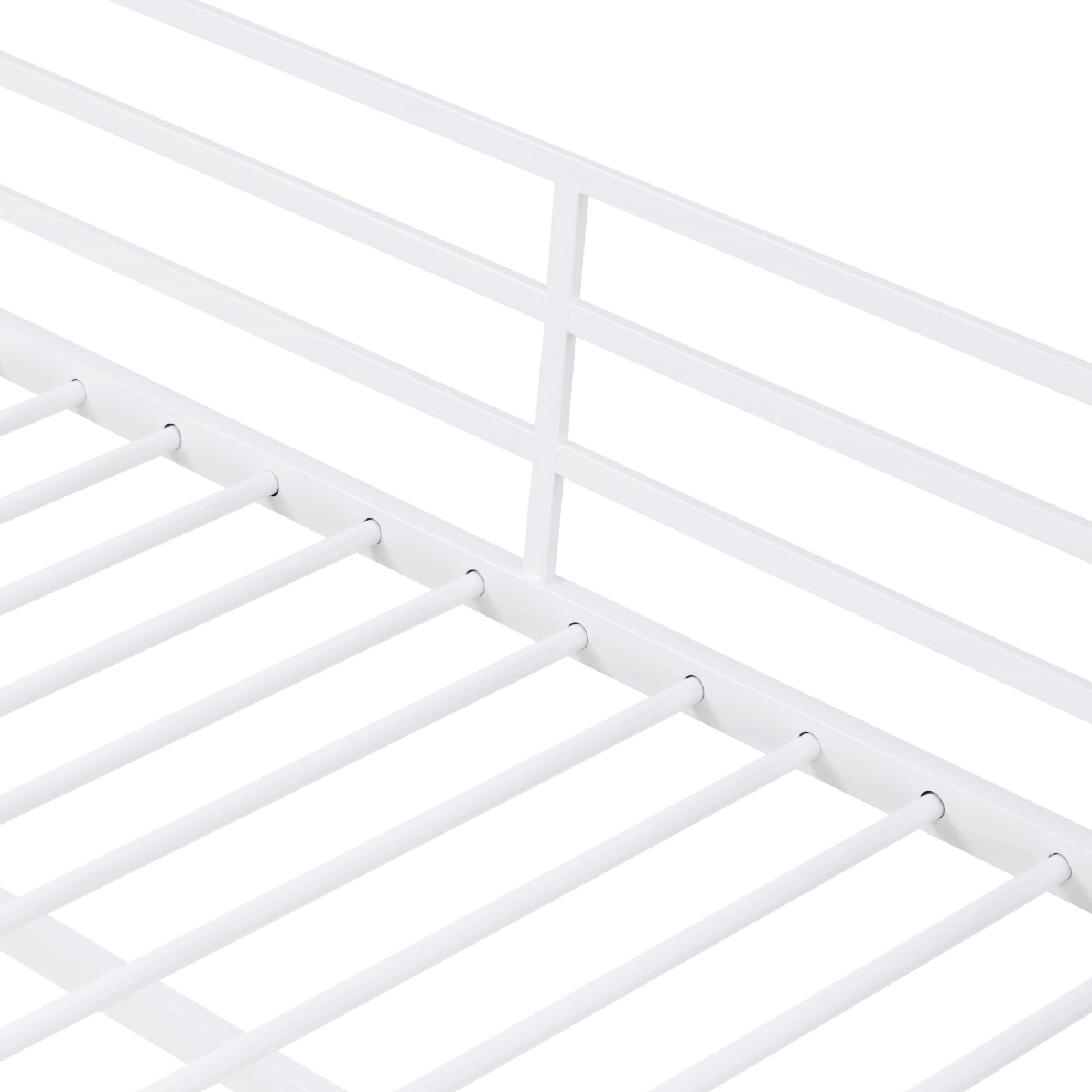 Metal Loft Bed Twin Size, Loft Bed Frame With Safety Guard Rails & Flat Ladder, Twin Loft Bed For Kids Teens Adults, White_voghion.com